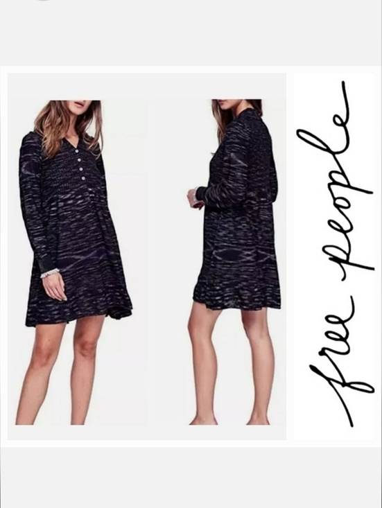 Free People Dresses & Skirts - Free People Crochet Cuff Dress Rain Or Shine Navy Space Dye Sz M